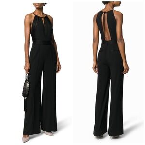 DVF Diane von Furstenberg Ireland black jumpsuit halter keyhole backless NWT 12